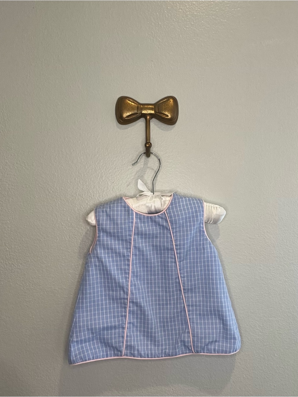 Lullaby Set Blue Checked Girls' Dress with Pink Piping